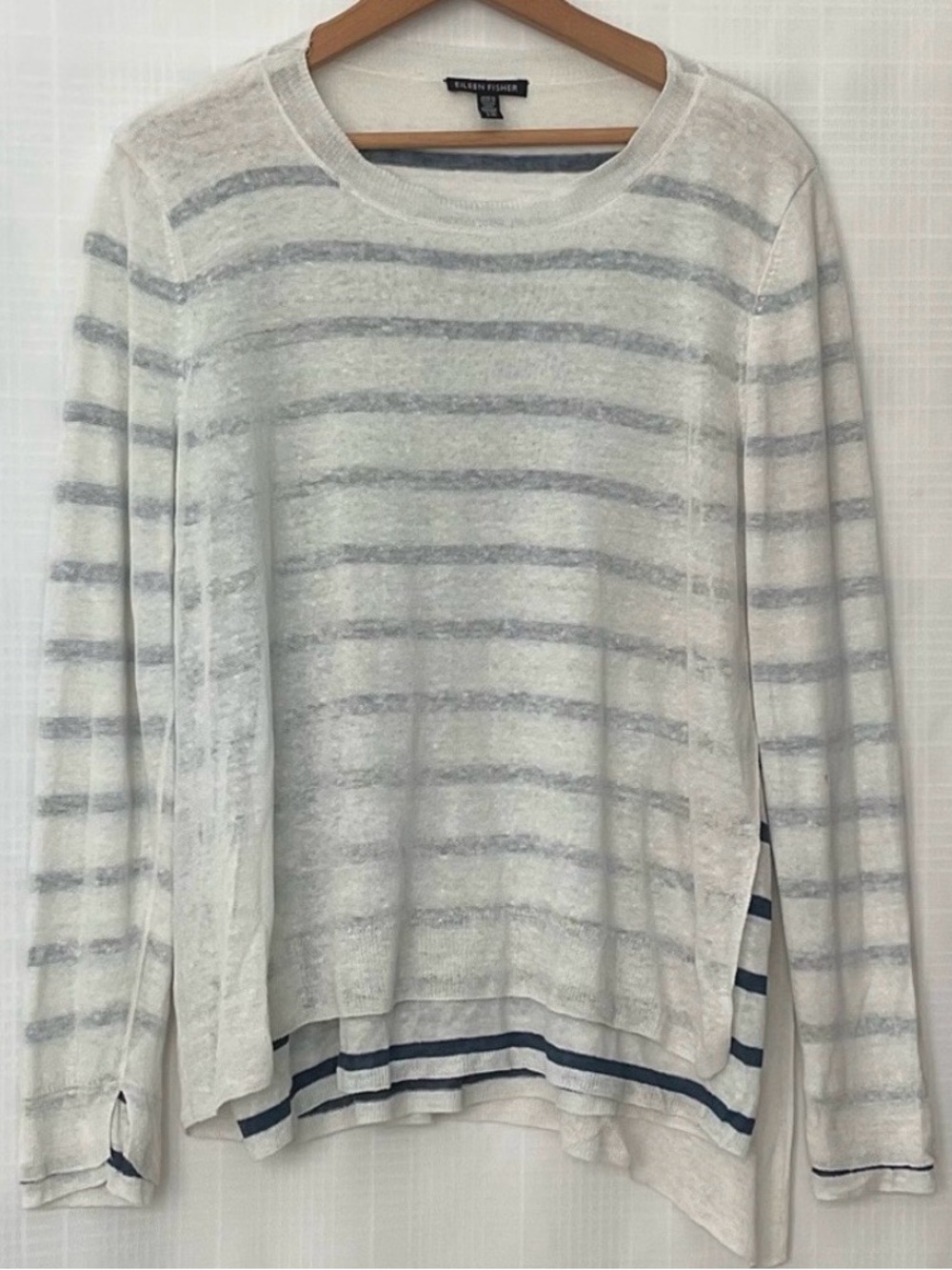 Eileen Fisher Ivory and navy Striped Crew Neck Sweater